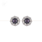 Sterling Silver CZ Pearl Round Studs | Krishna Pearls and Jewellers