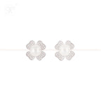 Silver CZ Floral Stud Earrings with White | Krishna Pearls and Jewellers