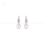Teardrop Pearl Elegance Earrings with CZ | Krishna Pearls and Jewellers