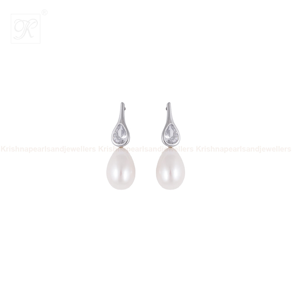 Teardrop Pearl Elegance Earrings with CZ | Krishna Pearls and Jewellers