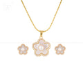 Golden Petal White Pearl Pendant & Earrings | Krishna Pearls and Jewellers