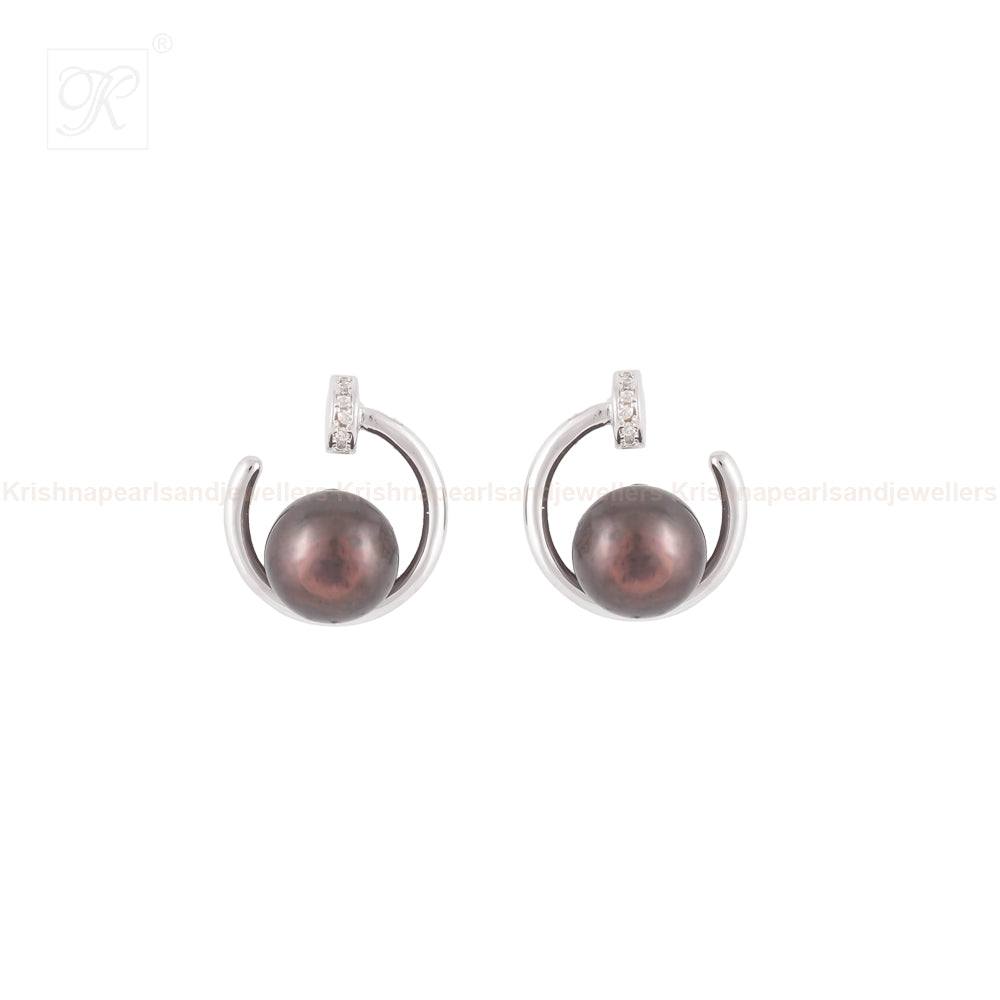 Silver Colour pearl earrings with CZ | Krishna Pearls and Jewellers