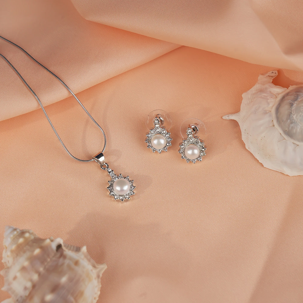 Celestial Sparkle White Pearl Pendant & | Krishna Pearls and Jewellers