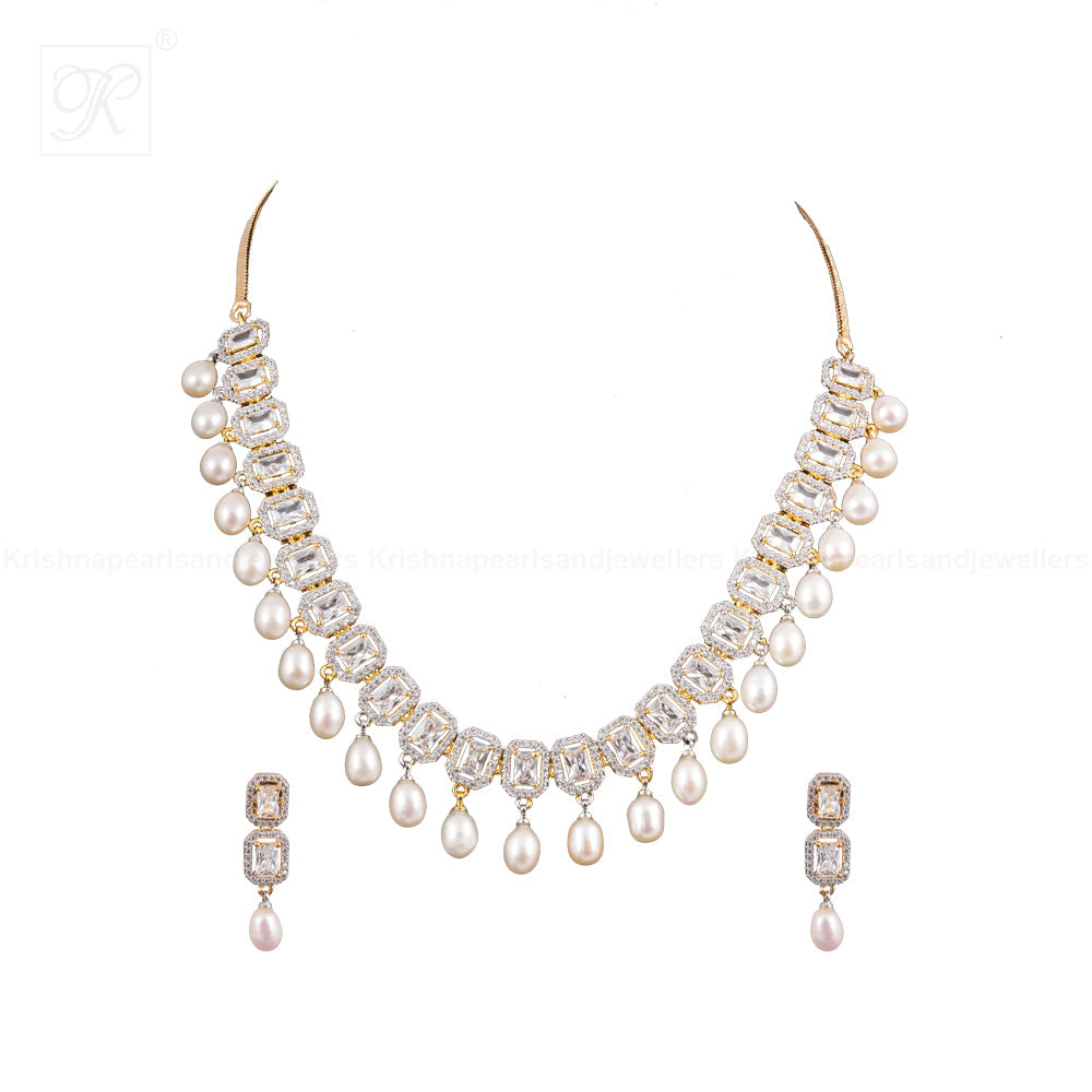 Crystal Royale Drop Pearl Necklace Set | Krishna Pearls and Jewellers