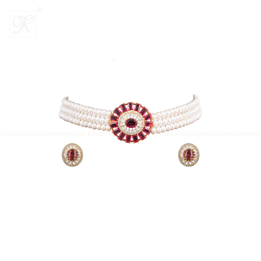 Crimson Royale Pearl Choker Set Freshwater | Krishna Pearls and Jewellers