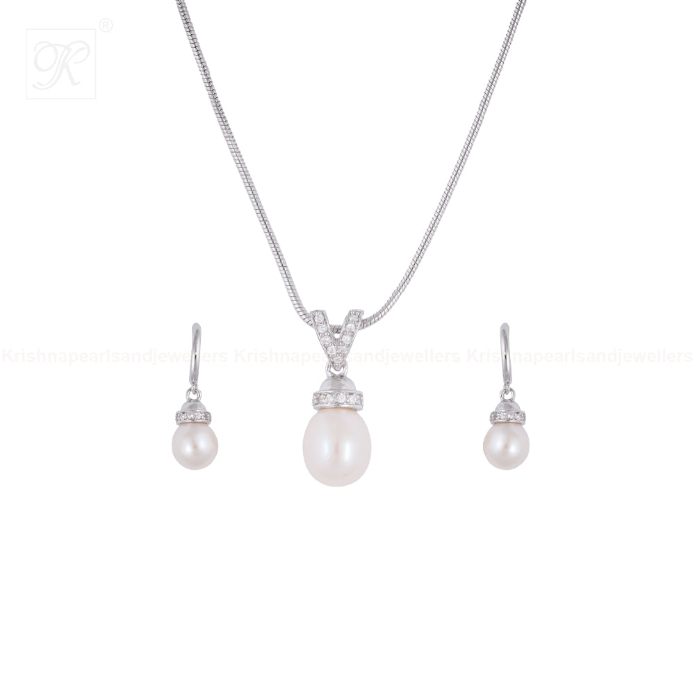 Golden Elegance Teardrop Pearl Set – CZ | Krishna Pearls and Jewellers