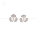Silver Leaf studd earrings with CZ | Krishna Pearls and Jewellers