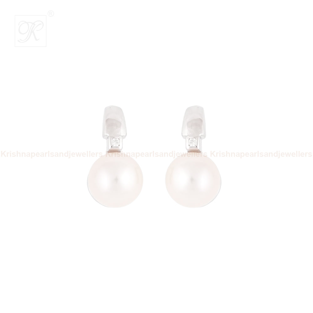 Sleek Simplicity Silver Pearl Stud Drop | Krishna Pearls and Jewellers