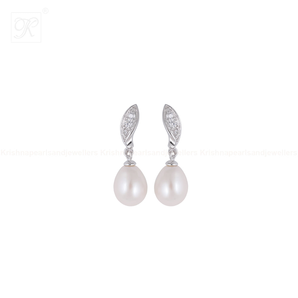 Blush Pearl Drop Earrings with Twisted CZ | Krishna Pearls and Jewellers