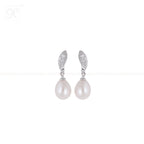 Blush Pearl Drop Earrings with Twisted CZ | Krishna Pearls and Jewellers