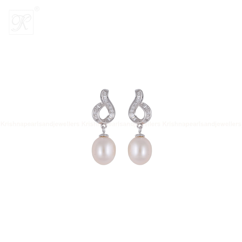 Twist Elegance CZ Pearl Drop Earrings | Krishna Pearls and Jewellers
