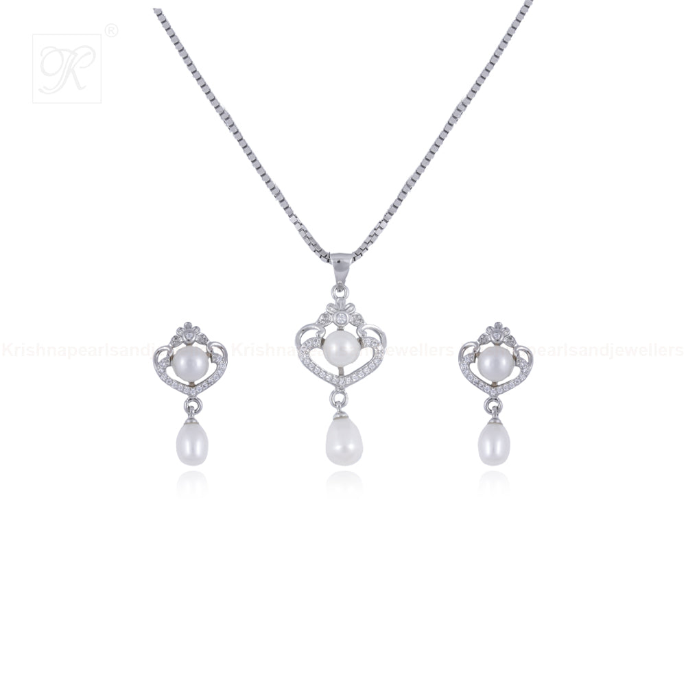 Regal Elegance White Pearl Jewelry Set | Krishna Pearls and Jewellers