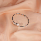 Sterling Silver Polish Dual Pearl Open Bangle Bracelet for Women