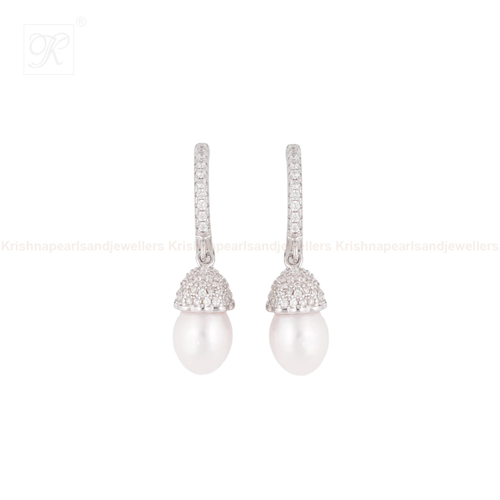 Elegant Silver Drop Earrings with CZ | Krishna Pearls and Jewellers