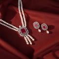 Red Stone Pink Floral Statement Pendant Pearl Jewelry for Women