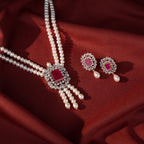 Red Stone Pink Floral Statement Pendant Pearl Jewelry for Women