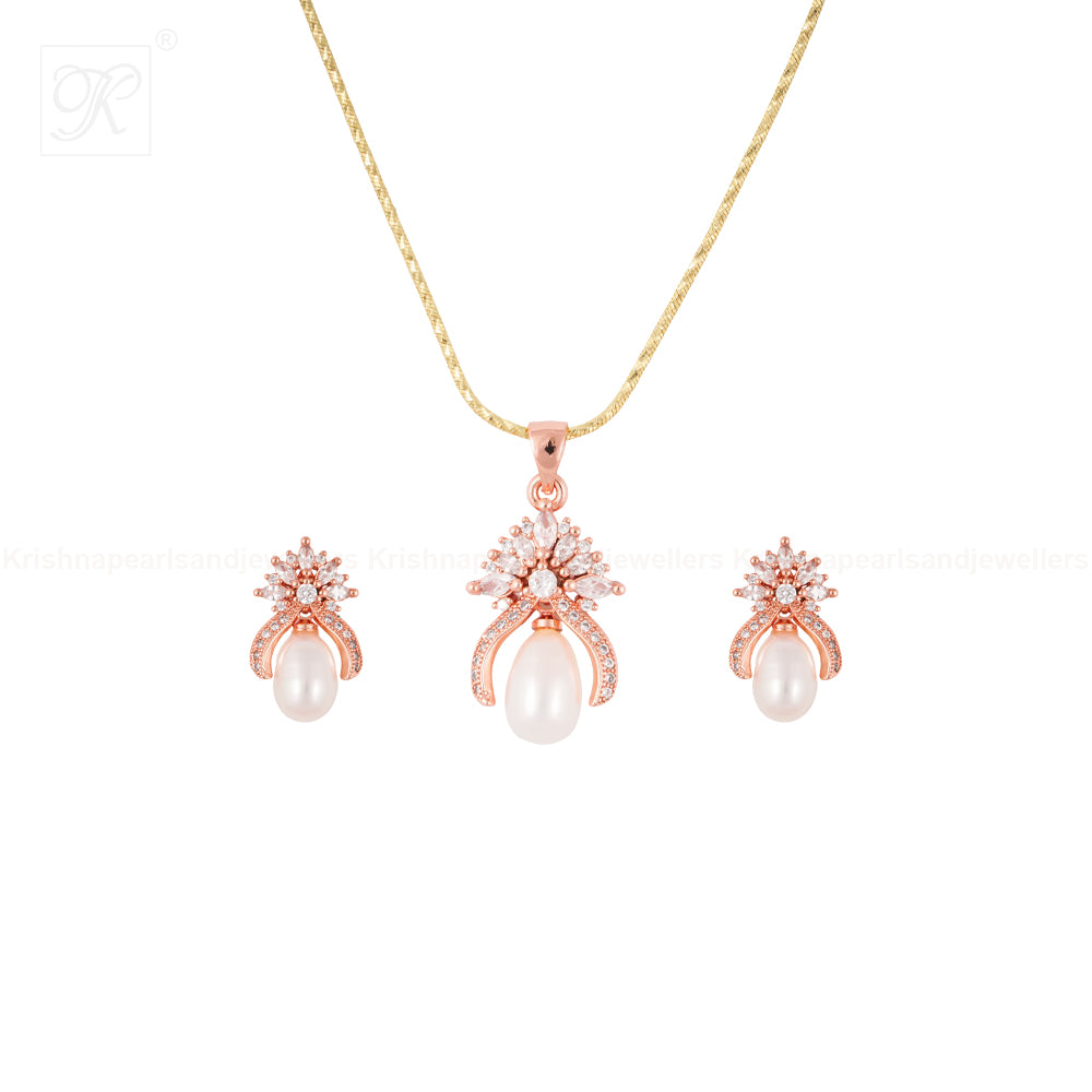 Ivory Drop Sparkle Pendant & Earrings Set | Krishna Pearls and Jewellers
