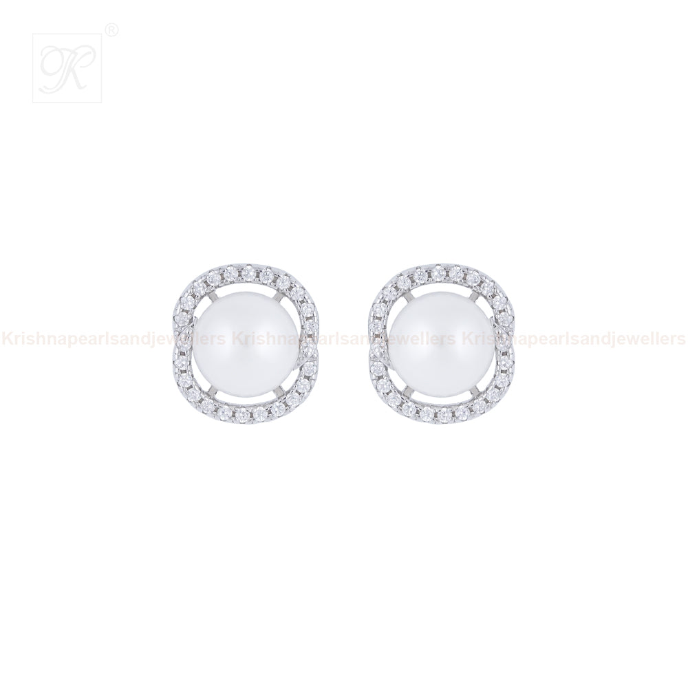 Classic Pearl Stud Earrings with Silver and | Krishna Pearls and Jewellers