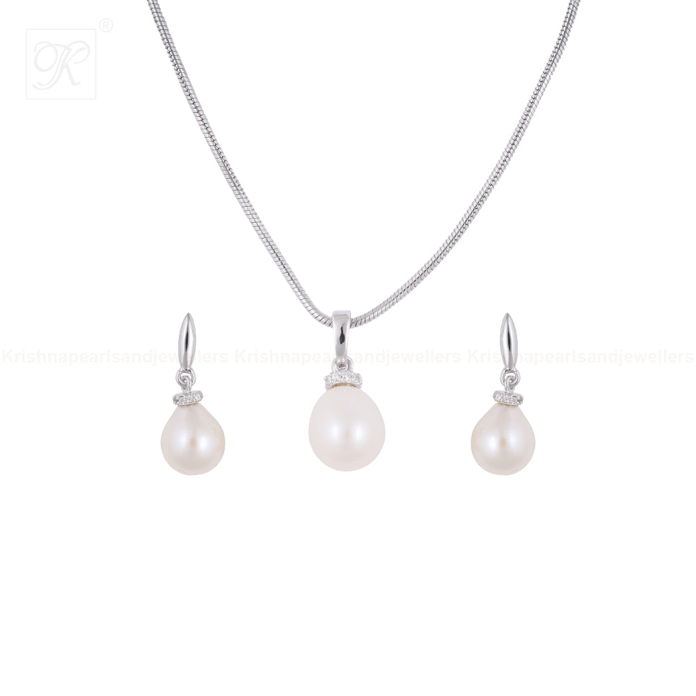 Classic Cream Drop Pearl Set Freshwater | Krishna Pearls and Jewellers