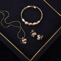 Floral Pearl Pendant Necklace Set with Matching Earrings & Freshwater Pearl Bracelet | Elegant Rose Design Jewellery Combo Set