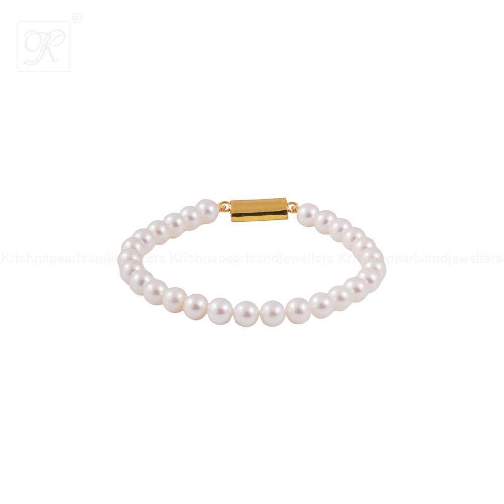 Golden Grace: Classic White Pearl Bracelet | Krishna Pearls and Jewellers