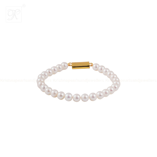 Golden Grace: Classic White Pearl Bracelet | Krishna Pearls and Jewellers