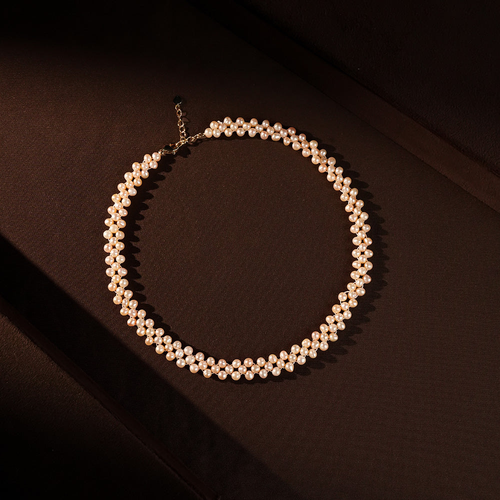 Peach Colour Freshwater Pearl Floral Choker Necklace