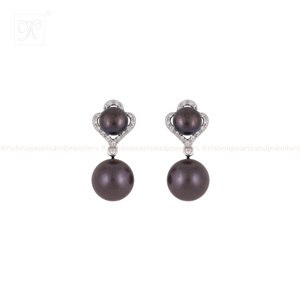 Silver colour pearl double step earrings | Krishna Pearls and Jewellers