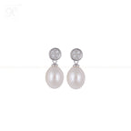 Radiant Pearl Drop CZ Earrings Freshwater | Krishna Pearls and Jewellers