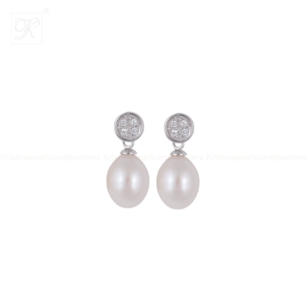 Radiant Pearl Drop CZ Earrings Freshwater | Krishna Pearls and Jewellers
