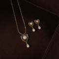 Palm Leaf Pearl Pendant Set with Drop Earrings