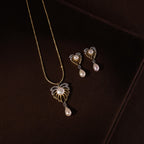 Palm Leaf Pearl Pendant Set with Drop Earrings