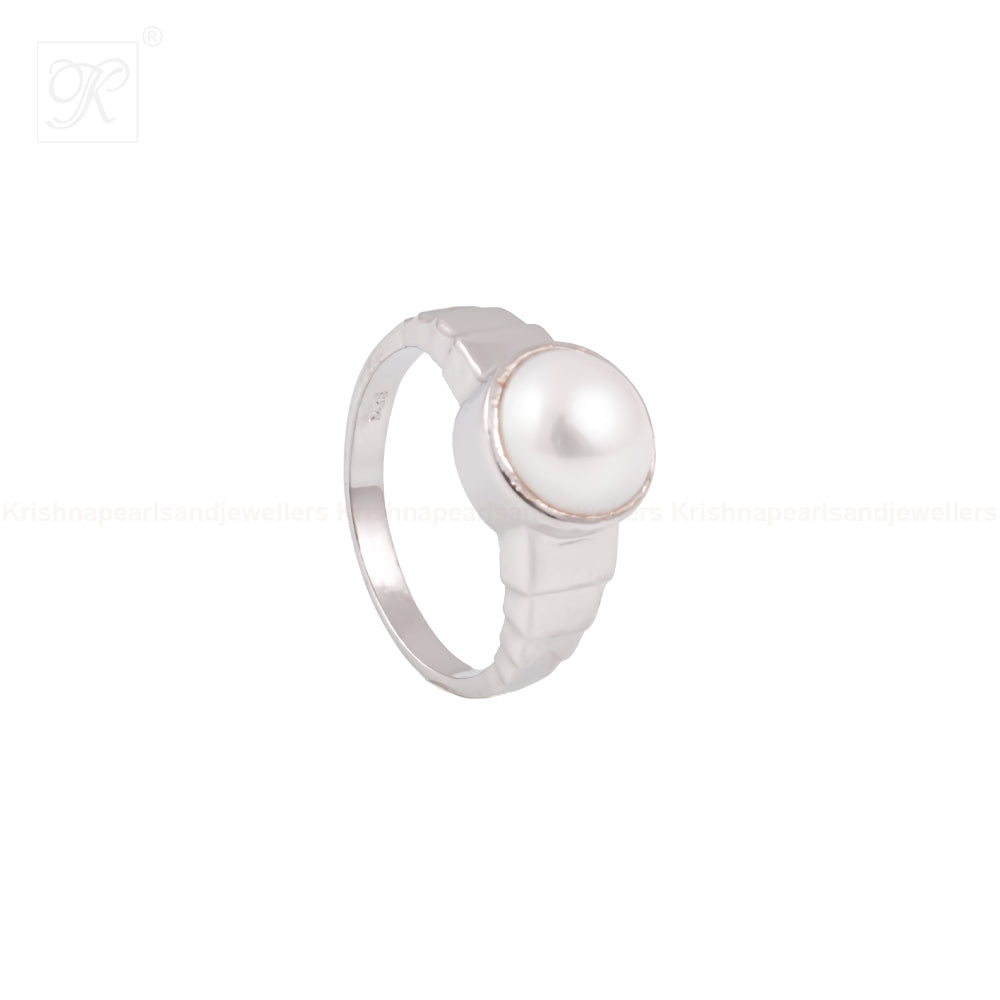 Modern Prestige: White Pearl Ring with | Krishna Pearls and Jewellers