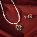 Red Crystal Square Pendant Pearl Jewelry for Women