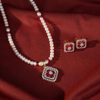 Red Crystal Square Pendant Pearl Jewelry for Women