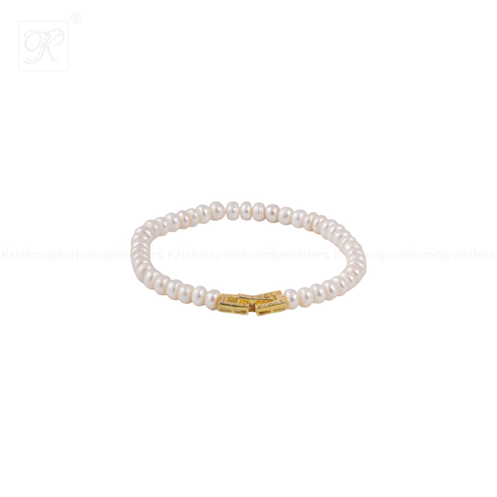 Golden Link: White Pearl Bracelet with | Krishna Pearls and Jewellers