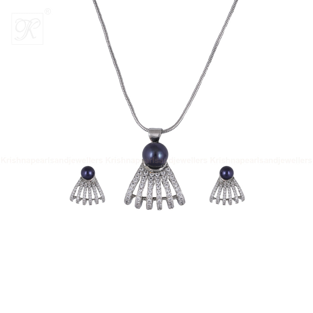 Midnight Fan Pearl Set Freshwater Pearl | Krishna Pearls and Jewellers