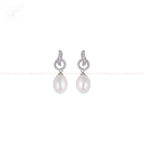 Halo Drop Pearl Earrings with CZ Accents | Krishna Pearls and Jewellers