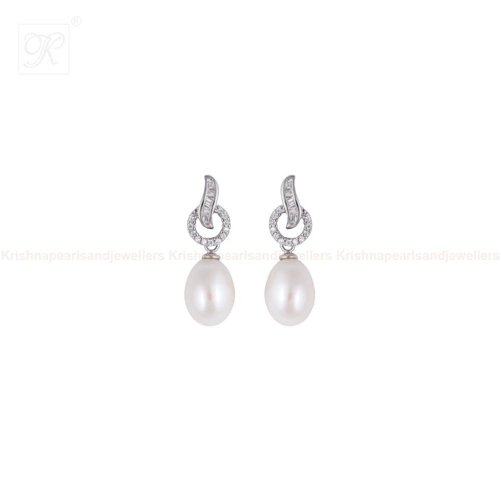 Halo Drop Pearl Earrings with CZ Accents | Krishna Pearls and Jewellers