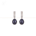 Silver CZ Huggie Hoop Earrings with Black | Krishna Pearls and Jewellers