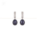 Silver CZ Huggie Hoop Earrings with Black | Krishna Pearls and Jewellers