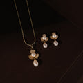Golden Bloom Drop Pearl Pendant & Earrings | Krishna Pearls and Jewellers
