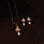 Golden Bloom Drop Pearl Pendant & Earrings | Krishna Pearls and Jewellers