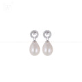 Floral Spark CZ Drop Pearl Earrings | Krishna Pearls and Jewellers