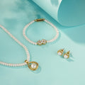 Premium Pearl Pendant Necklace with Crystal Accent Bracelet & Matching Pearl Stud Earrings | Exclusive brand Pearl Jewellery Combo set