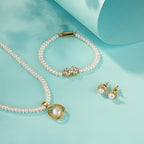 Premium Pearl Pendant Necklace with Crystal Accent Bracelet & Matching Pearl Stud Earrings | Exclusive brand Pearl Jewellery Combo set