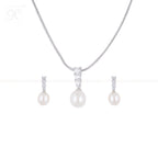 Radiant Trio CZ ROUND Pearl Set – Silver | Krishna Pearls and Jewellers