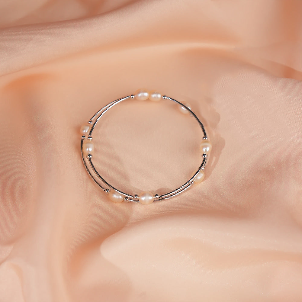 Freshwater Pearl Multi-Layer Silver Polish Bracelet