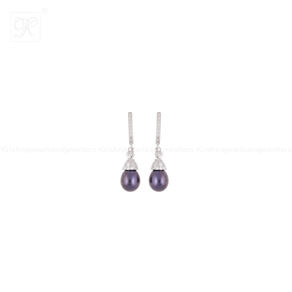 Silver-Colored Pearl with CZ Hanging | Krishna Pearls and Jewellers
