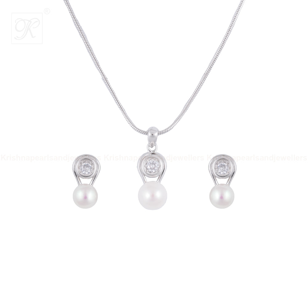 Modern Glow ROUND Pearl Set – CZ Accents in | Krishna Pearls and Jewellers
